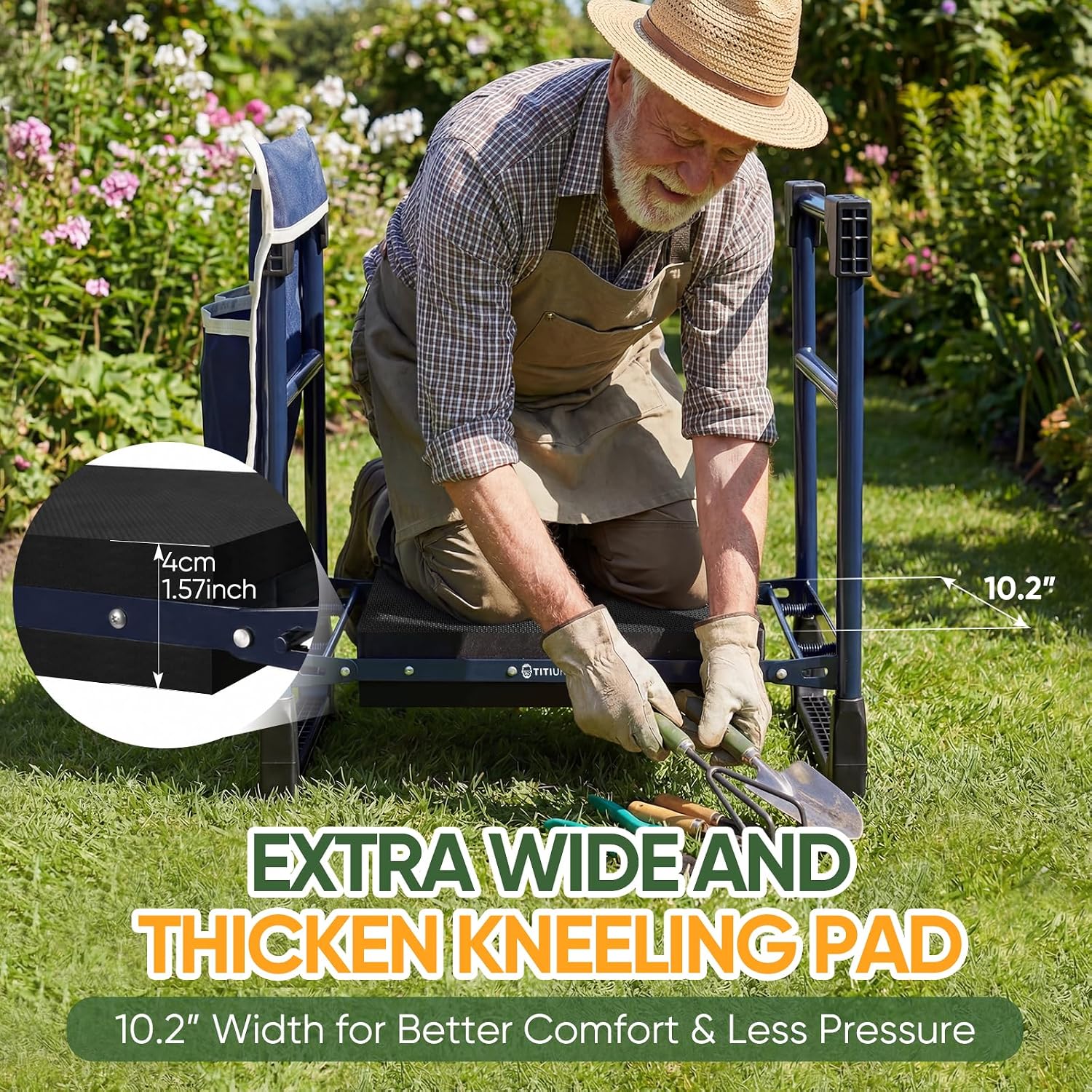 Garden Kneeler and Seat, Heavy Duty Foldable w/Soft Kneeling Pad | Anti-Tip Gardening Stool Bench Kneeler with Thicken