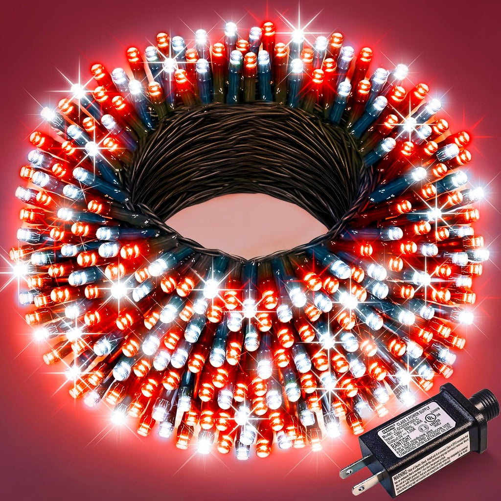 100FT 300 LED Christmas Lights Outdoor, Red and White Christmas Tree Lights