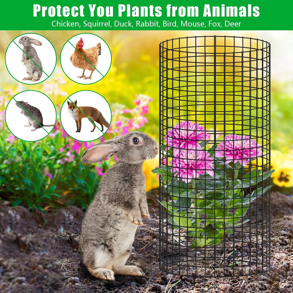 5 Pack Plant Protectors from Animals, 24x12" Plant Cages for Outdoor Plants | Wire Plant Protector, Thick Metal