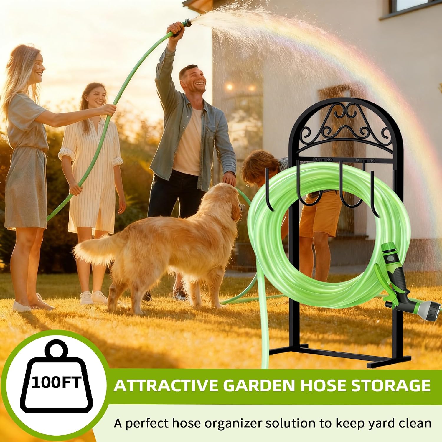 Garden Hose Holder，2Pack Freestanding Heavy Duty Hose Water Hose Reel Stand | Hose Holder with 4 Stabilizing Spikes