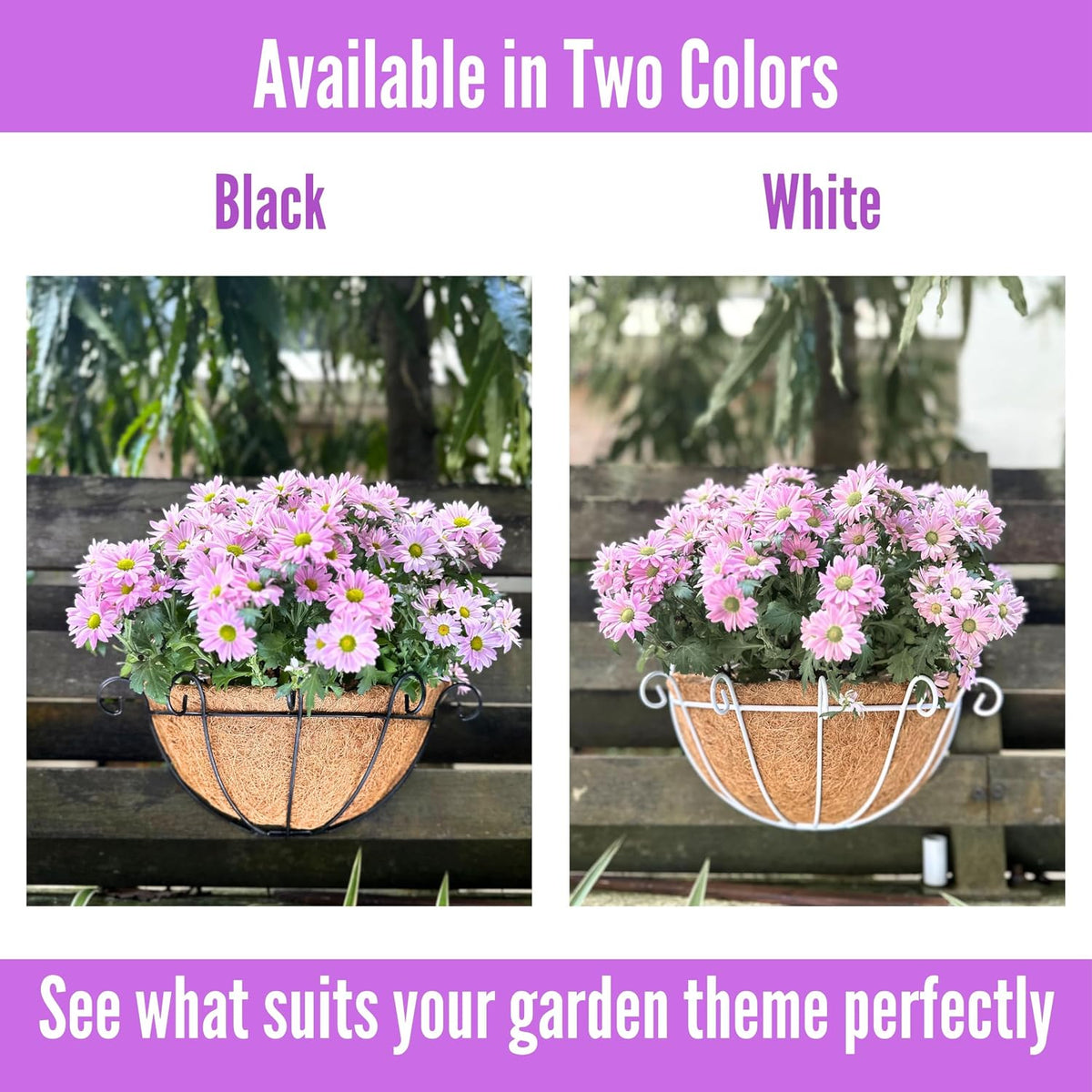 Shoplala Wall Hanging Planter for Outdoor (2 Pack, 10 Inch) Black Metal Hanging Flower Basket for Plants, Wall Planters