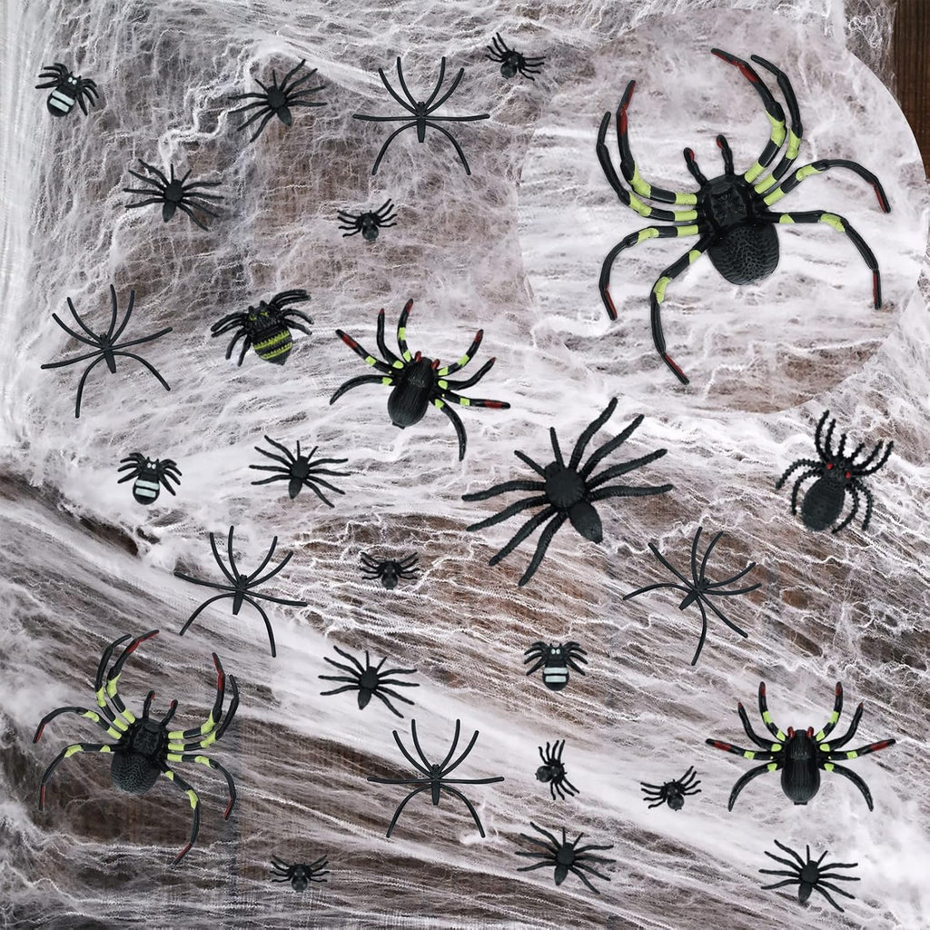 1000 sqft Spider Webs Halloween Decorations with 77 Fake Spiders