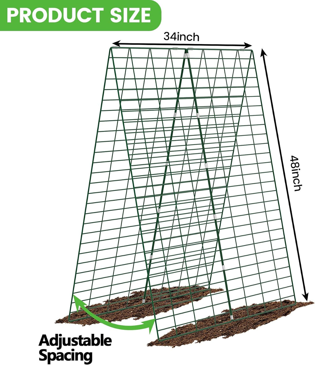 Foldable Cucumber Trellis 48" L x 34" W | A-Frame Trellis, Climbing Plants Support Raised Bed Trellis with Twist Ties &
