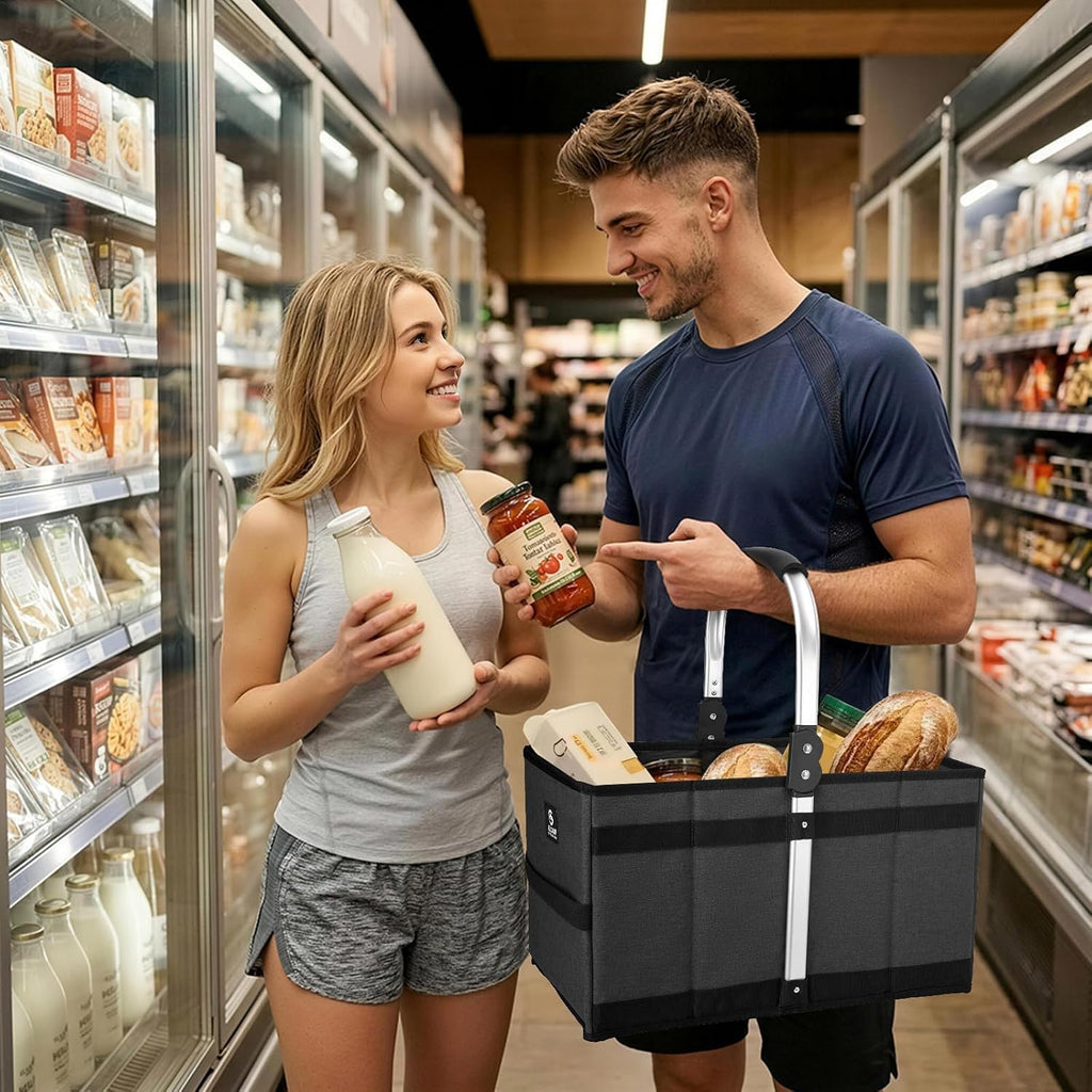 ALLCAMP Collapsible Basket - Folds to 9.8" L x 9.6" W x 2.75" H | 27L Large for Picnic, Grocery, Laundry | Portable