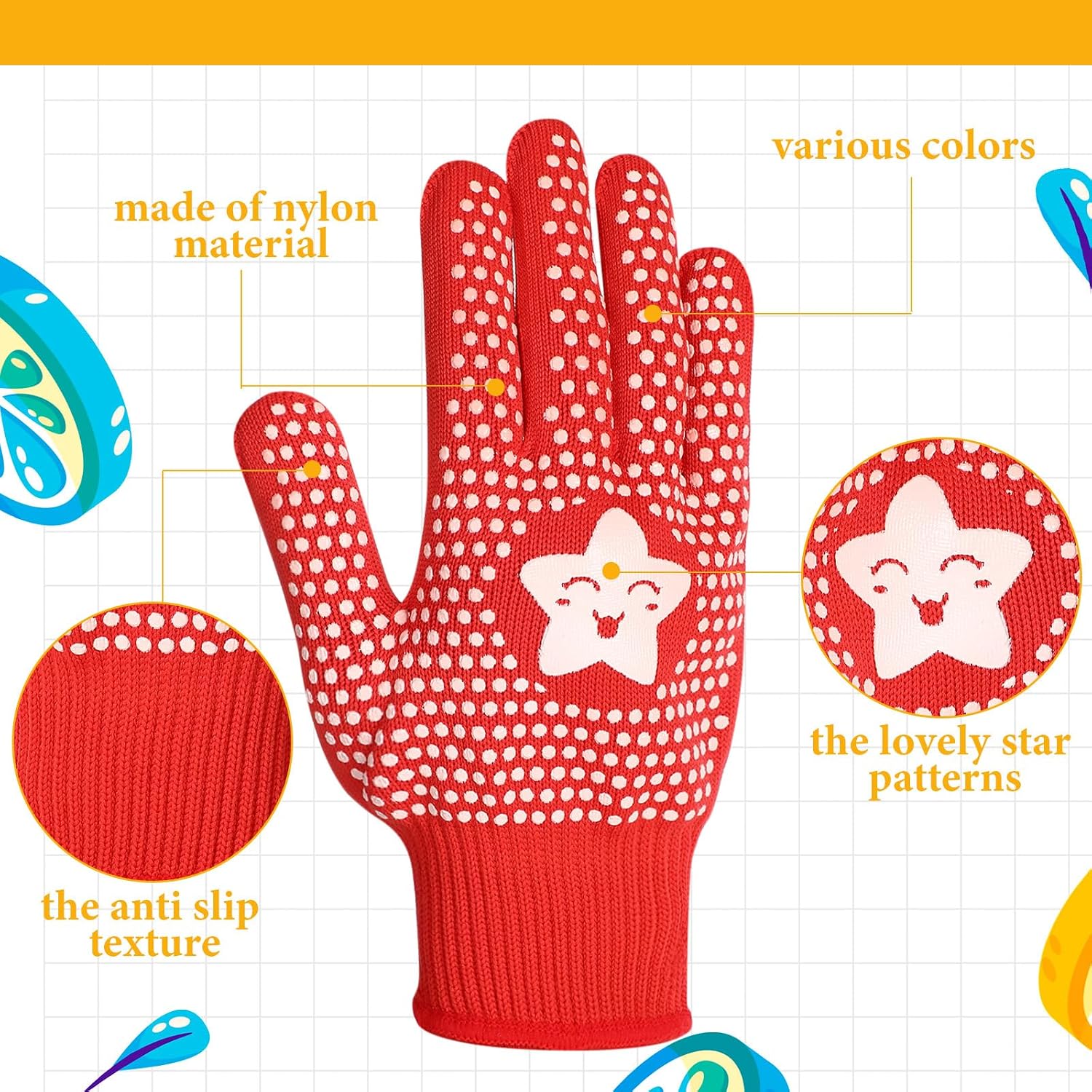 Jeyiour 50 Pairs Kids Gardening Gloves Children Non Slip Rubber Coated Gardening Kids Yard Gloves