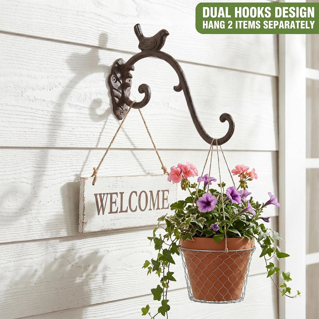 Z metnal Cast Iron Plant Hanger - Bird Rustic Wall Mounted Hanging Basket Holder for Outdoor Garden, Patio, Porch Decor