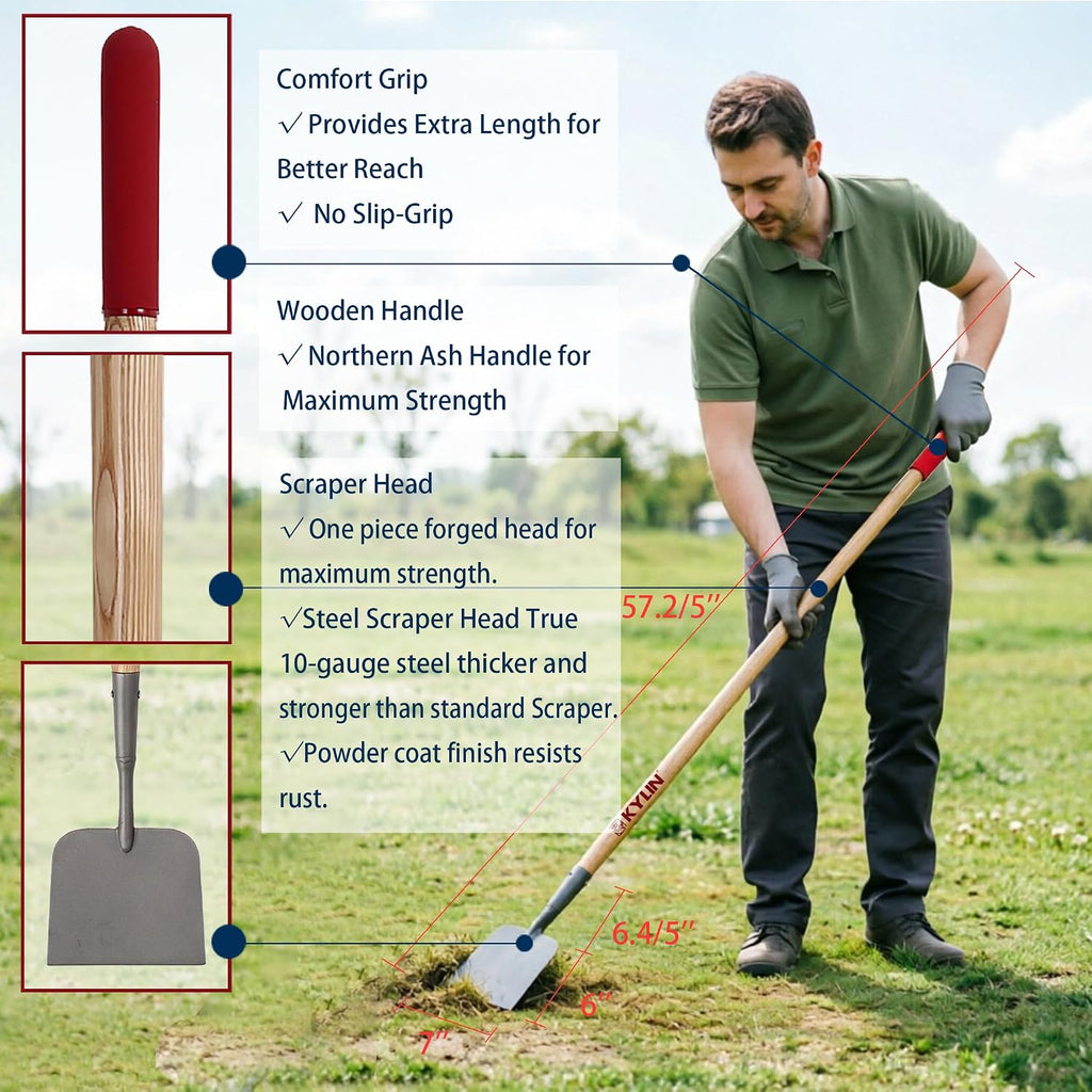 KYLIN 6-Piece Pro Long Ash Handle Garden Tools Set for Landscaping Agricture or Backyard,14-Gauge Shovels,Forged