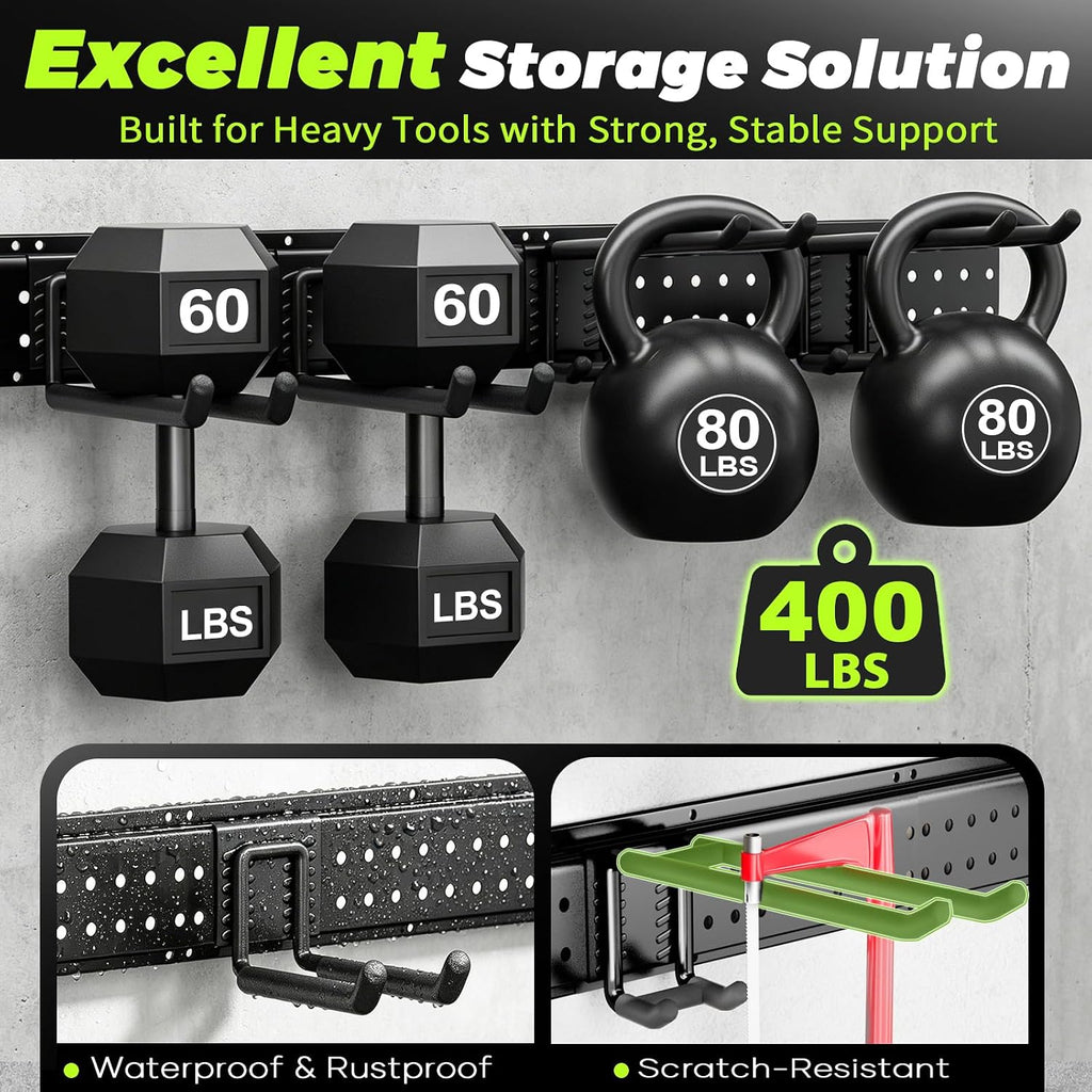 Garage Tool Organizer Wall Mount, 49.5 Inch Heavy Duty Garage Organization System with 10 Adjustable Hooks, Garden Tool