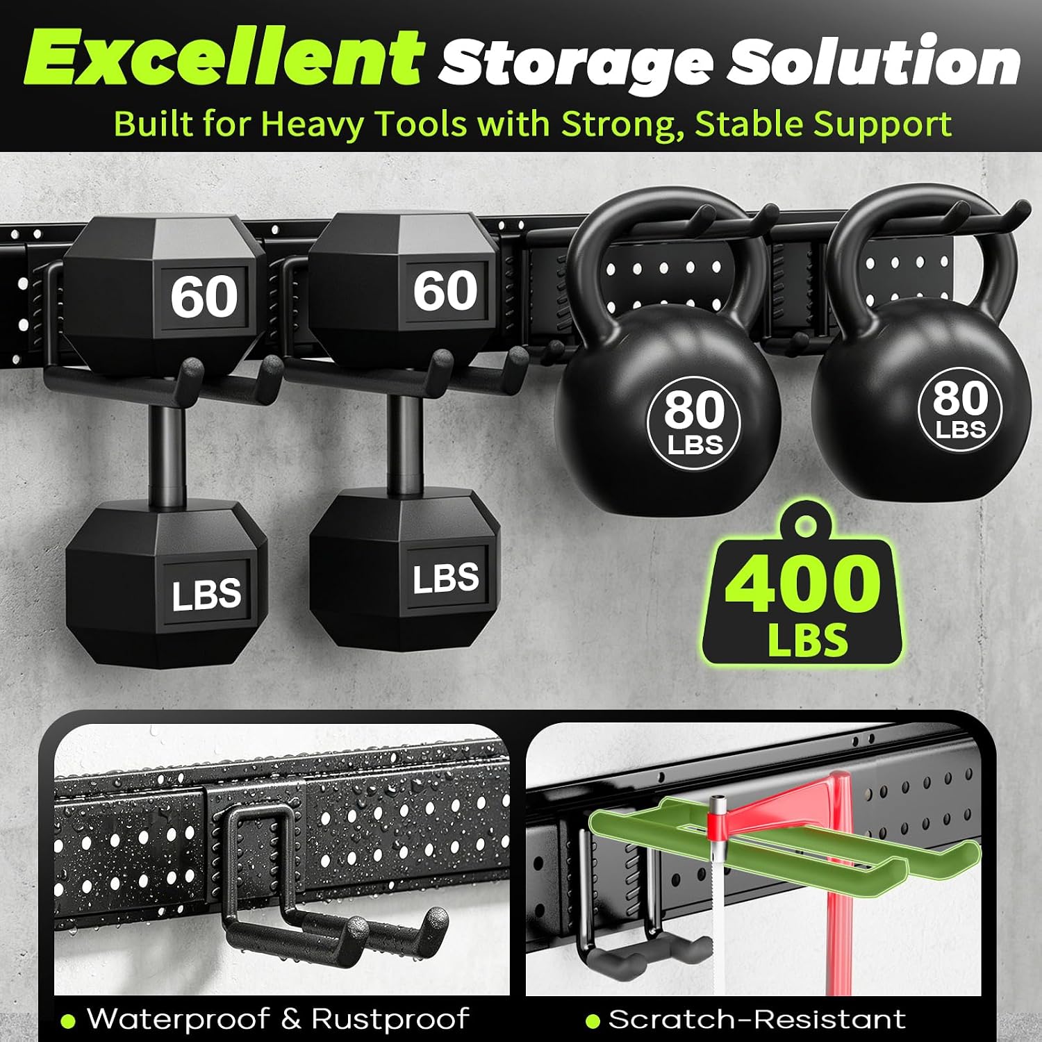 Garage Tool Organizer Wall Mount, 49.5 Inch Heavy Duty Garage Organization System with 10 Adjustable Hooks, Garden Tool