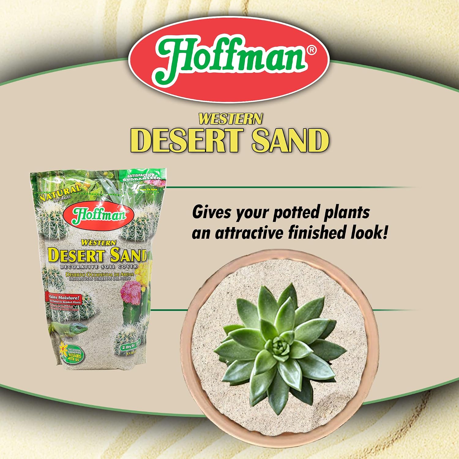 Hoffman Western Desert Sand Decorative Soil Cover for Potted or Bedded Plants, 2 Dry Quarts, 2 Pack