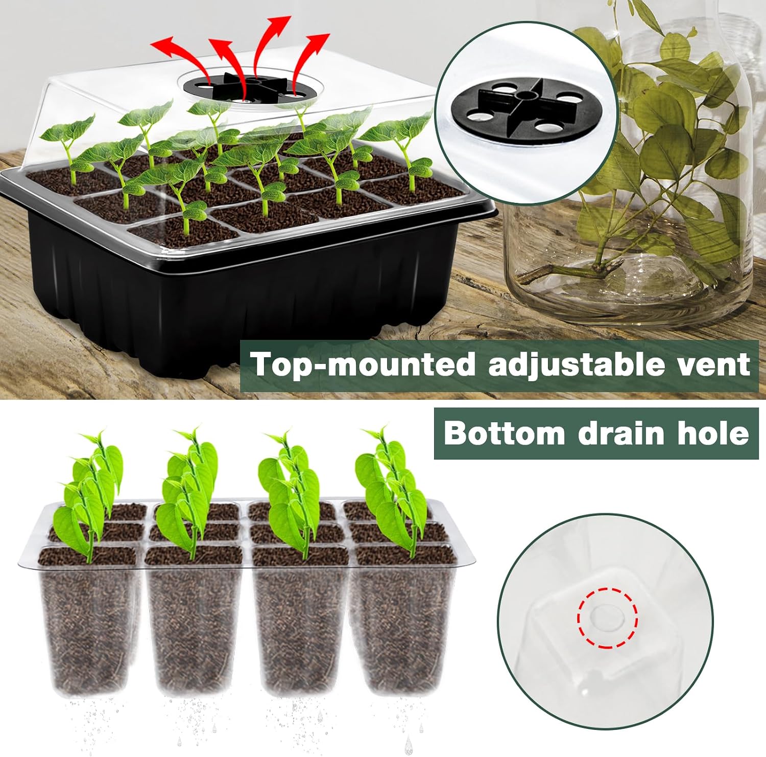 10 Set Seed Starter Tray Kits with 150 Pack Coco Coir Pellets | Adjustable Humidity Seed Germination Trays, Mini