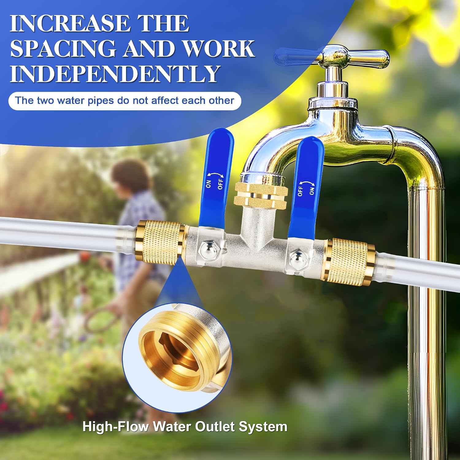 EJW Hose Splitter 2 Way, Garden Hose Splitters, 2 Way Faucet Splitter, Water Spigot Splitter, RV Brass Hose Splitter