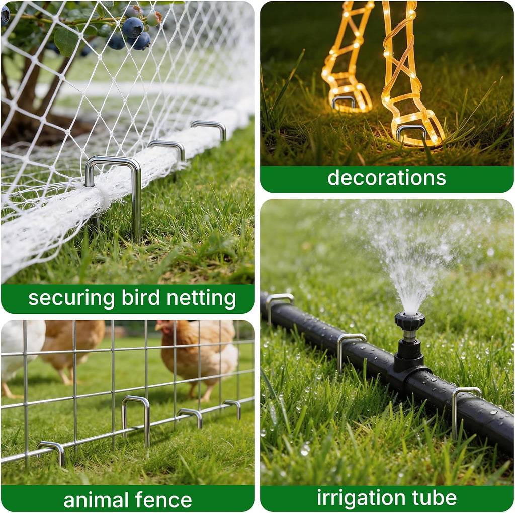 AMAGABELI GARDEN & HOME 100 Pack Galvanized Landscape Staples 12 Inch 11 Gauge Garden Staples Garden Stakes Plant Cover