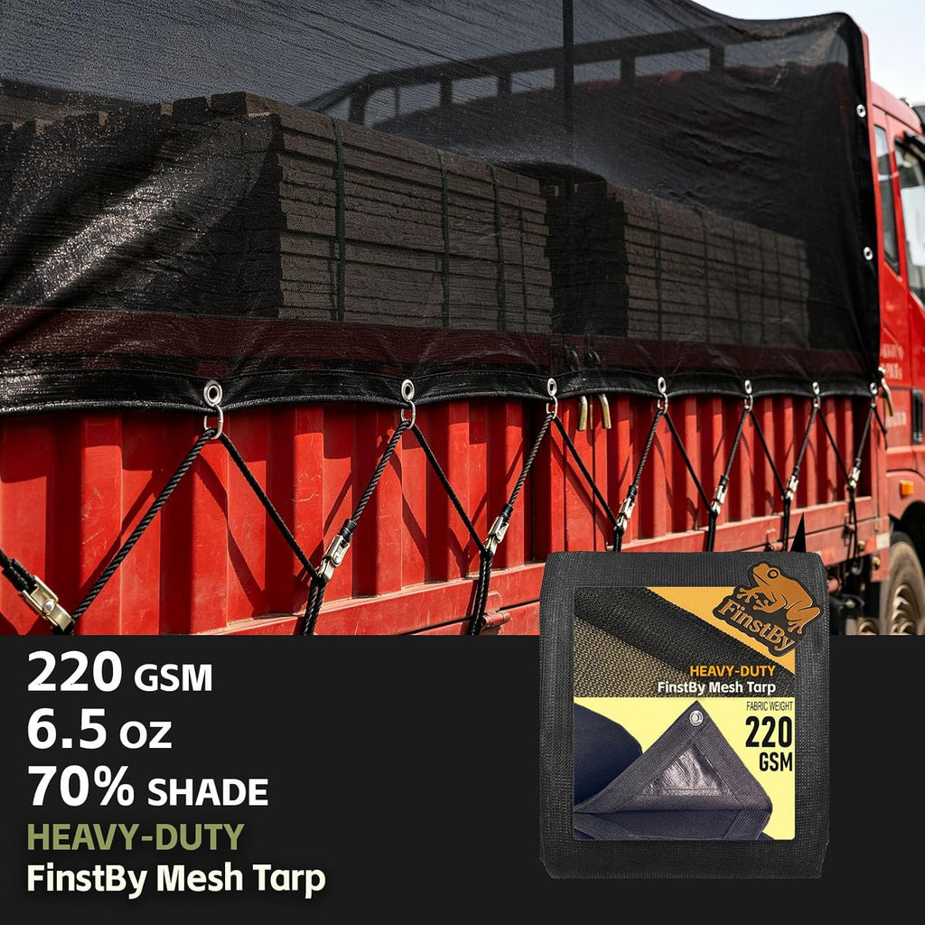 70% Black Shade Cloth 10x20 ftHeavy Duty Mesh Tarp with Grommets Weather-Resistant Sun Shade Netting for Dump Trucks