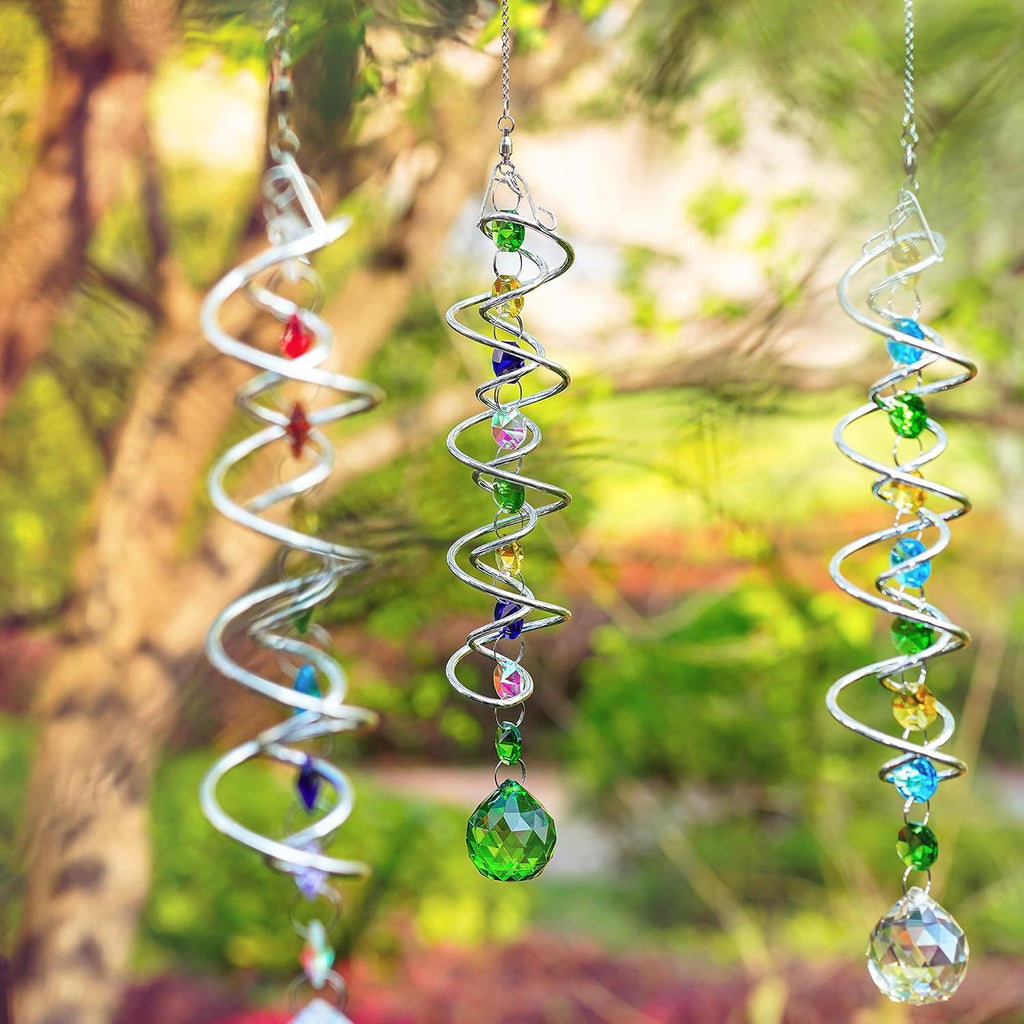 5 Pack Crystal Suncatcher Gazing Ball Spiral Wind Spinner Garden Decor | Crystal Sun Catcher Wind Spinner with Spiral