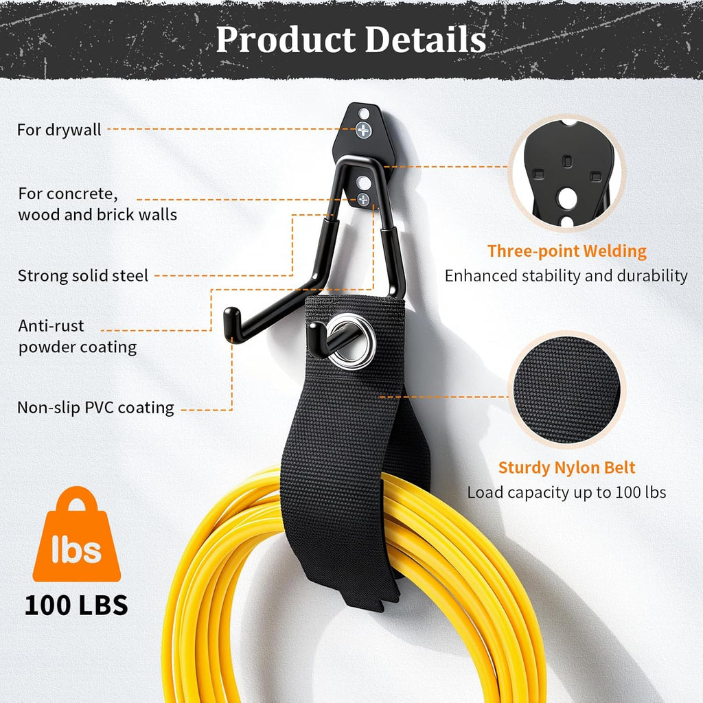 Housolution Steel Garage Hooks - 30Pack Anti-Slip Coating, Black | Wall Mount Hooks for Bikes, Garden Tools, Ladders