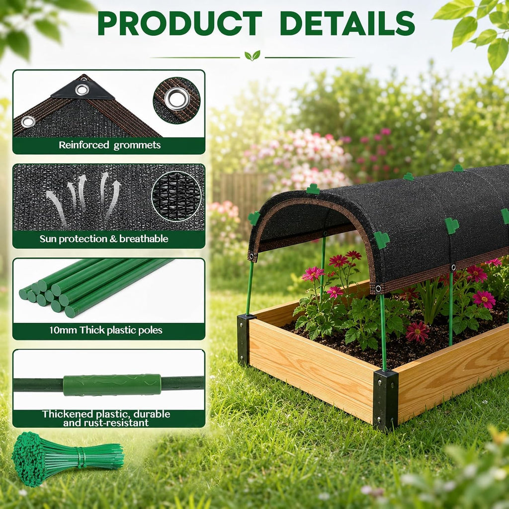 Fayoo 118" x 78.7" Garden Shade Kit with Poles, 70% Shade Cloth for Garden | 4 Sets Garden U-Hoops, Garden Sun Shade