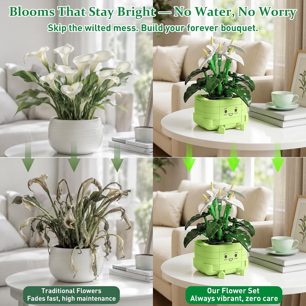 Flower Building Kit for Adults, Happy Plants Flowers Set, 614 Pcs Succulents Botanical Collection for Office Home