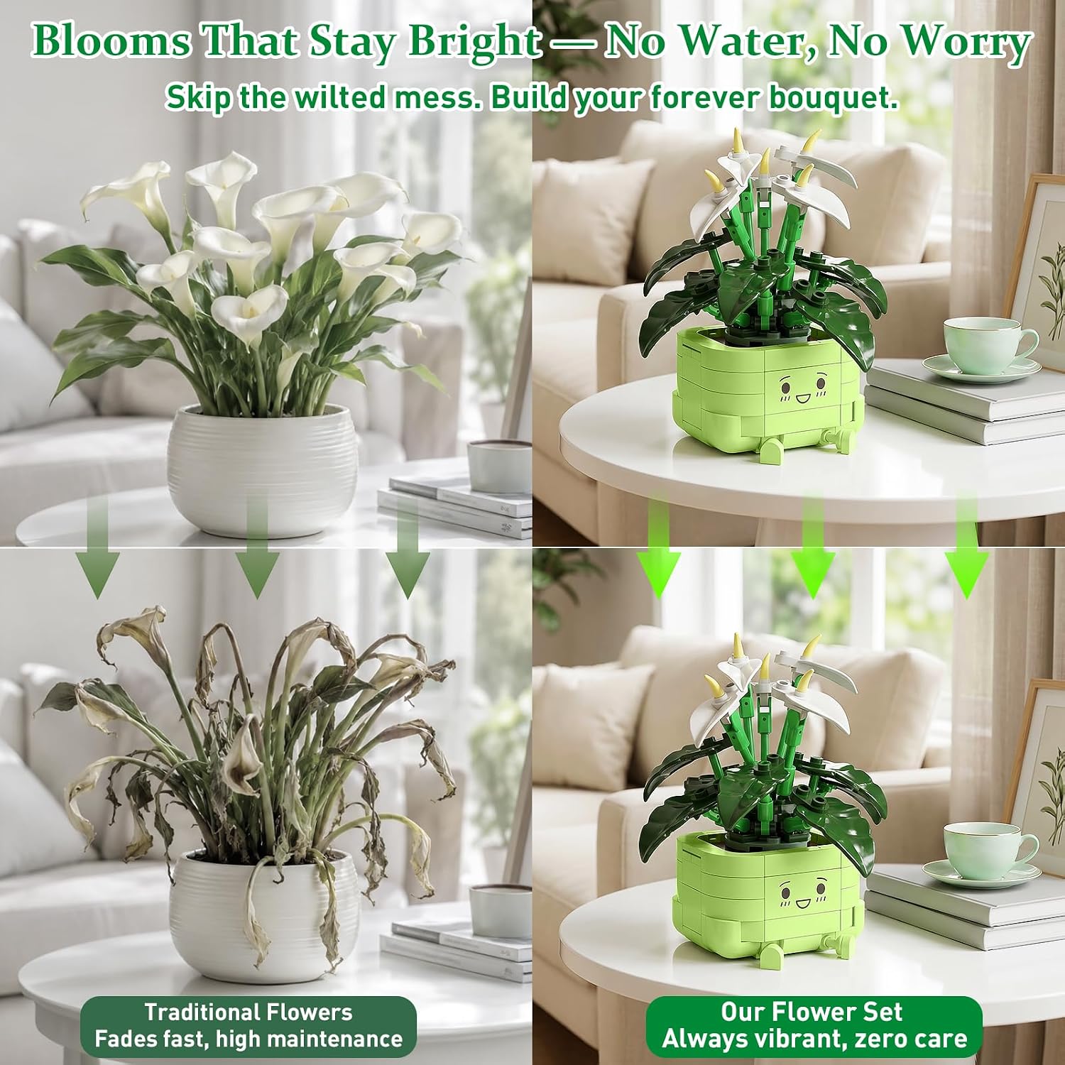 Flower Building Kit for Adults, Happy Plants Flowers Set, 614 Pcs Succulents Botanical Collection for Office Home
