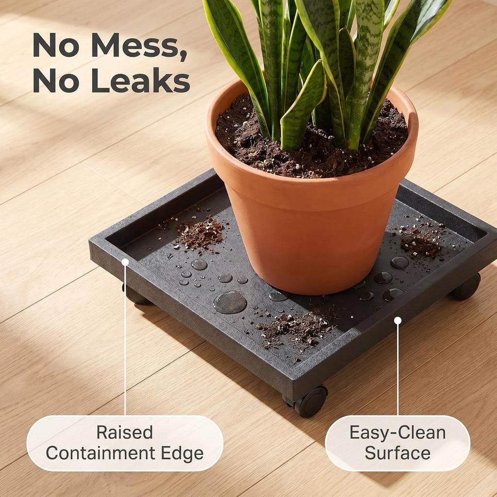 16.5 Inch Square Rolling Plant Caddy Saucer with Wheels, Heavy Duty Wheeled Planter Stand for Potted Plant, Coaster
