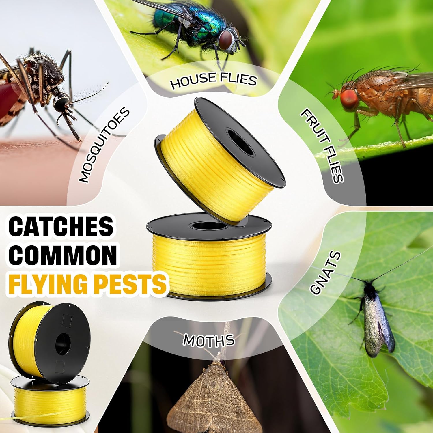 2 Pcs Sticky Fly Strip Rolls 2500 ft Extra Long Ribbon Tape, Non-Toxic Sticky Hanging Strips for Gnat Fruit Mosquito