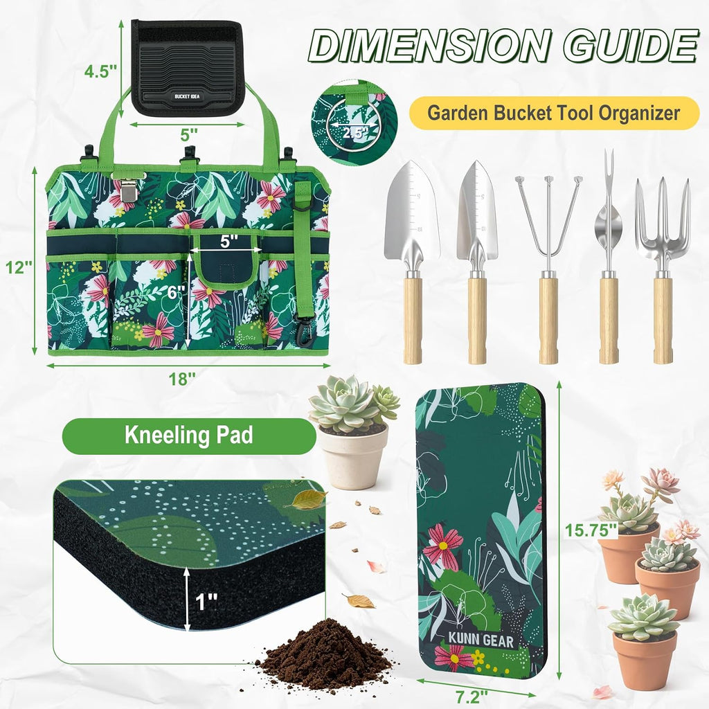 KUNN 5 Gallon Garden Bucket Tool Organizer & Kneeling Pad Set, 18-Pocket Heavy Duty Garden Caddy with Hangable Handle