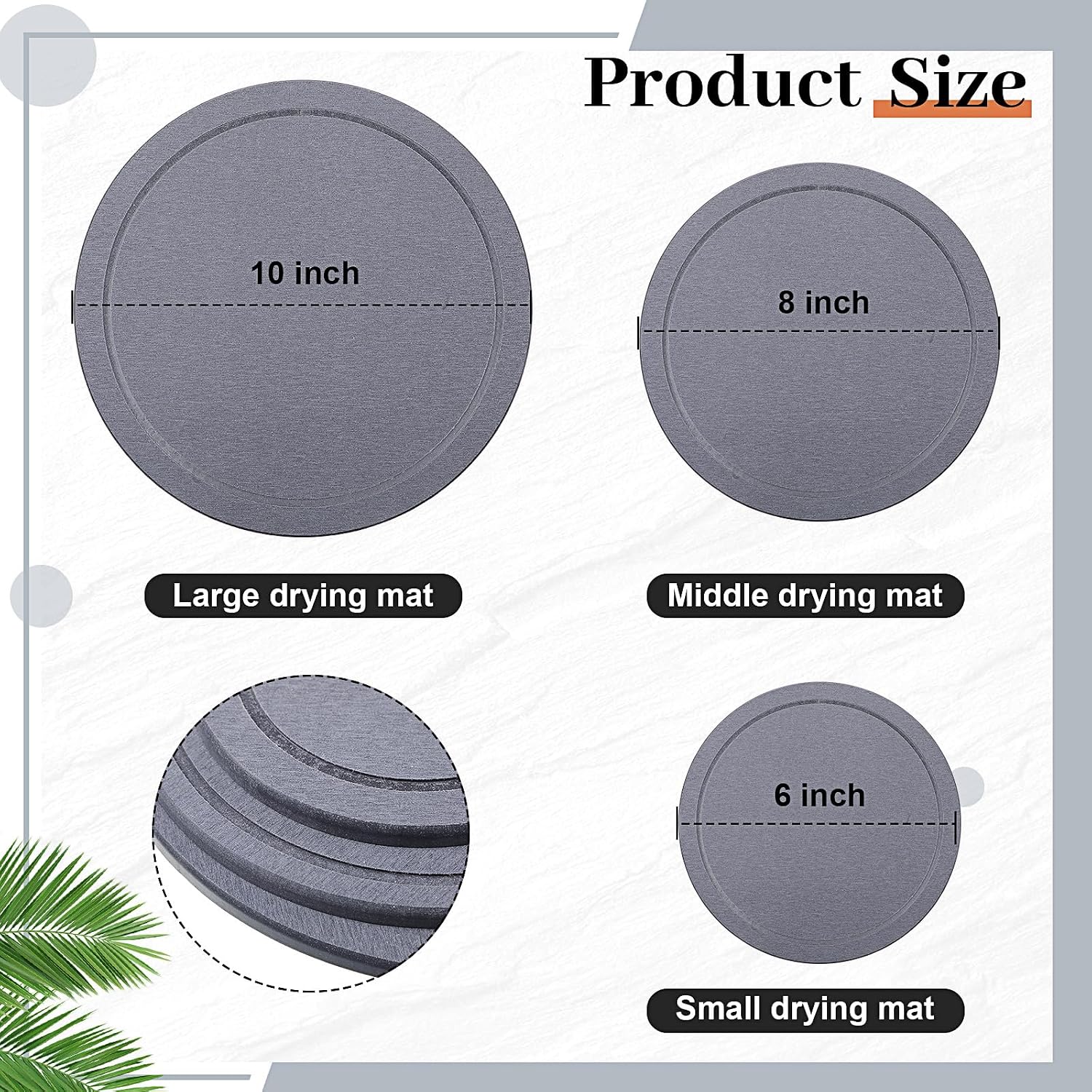 Drydiet 3 Pack Diatomaceous Earth Plant Saucer Set 6/8/10 Inch Quick Dry Absorbent Plants Tray Absorbing Plant Tray for