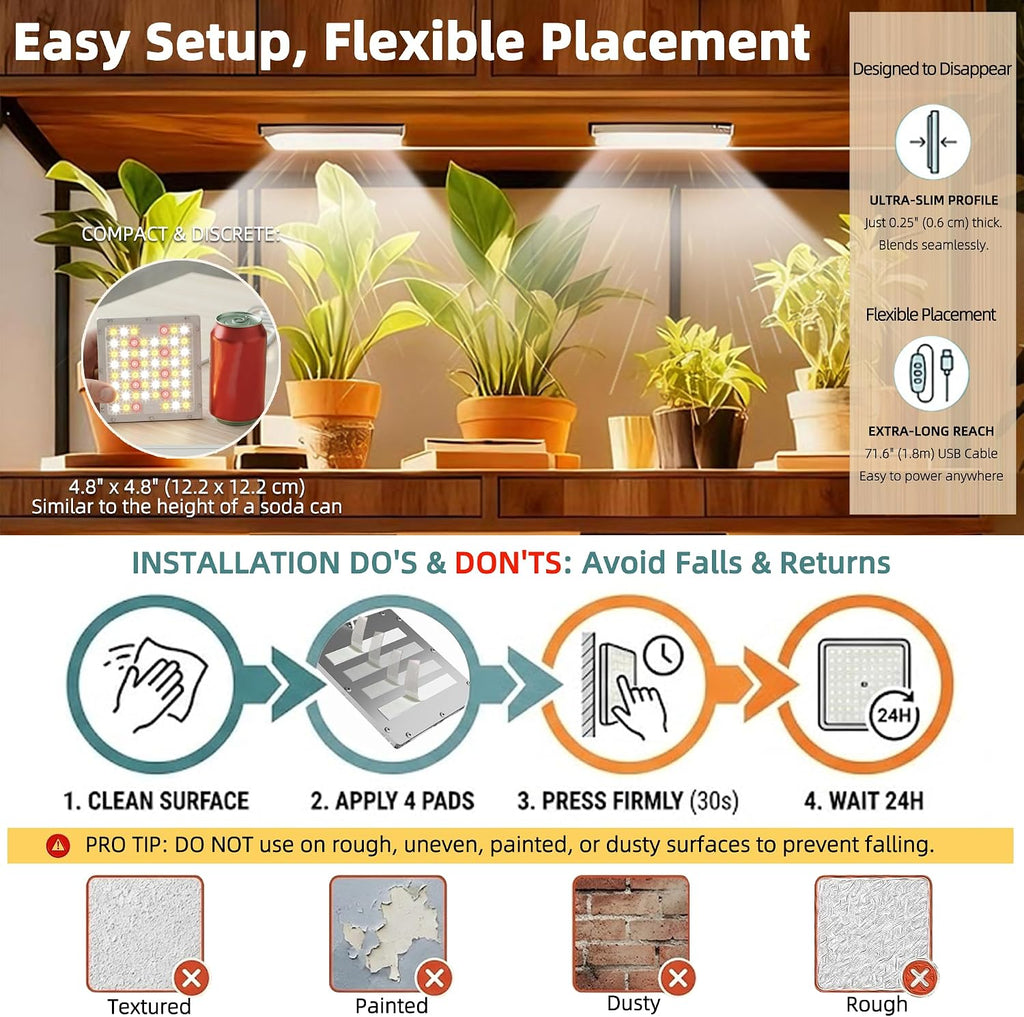 Dual Head Under Shelf Grow Light, Stick On LED Shelf Plant Light with Timer | Dual Head Under Cabinet Grow Light, Full