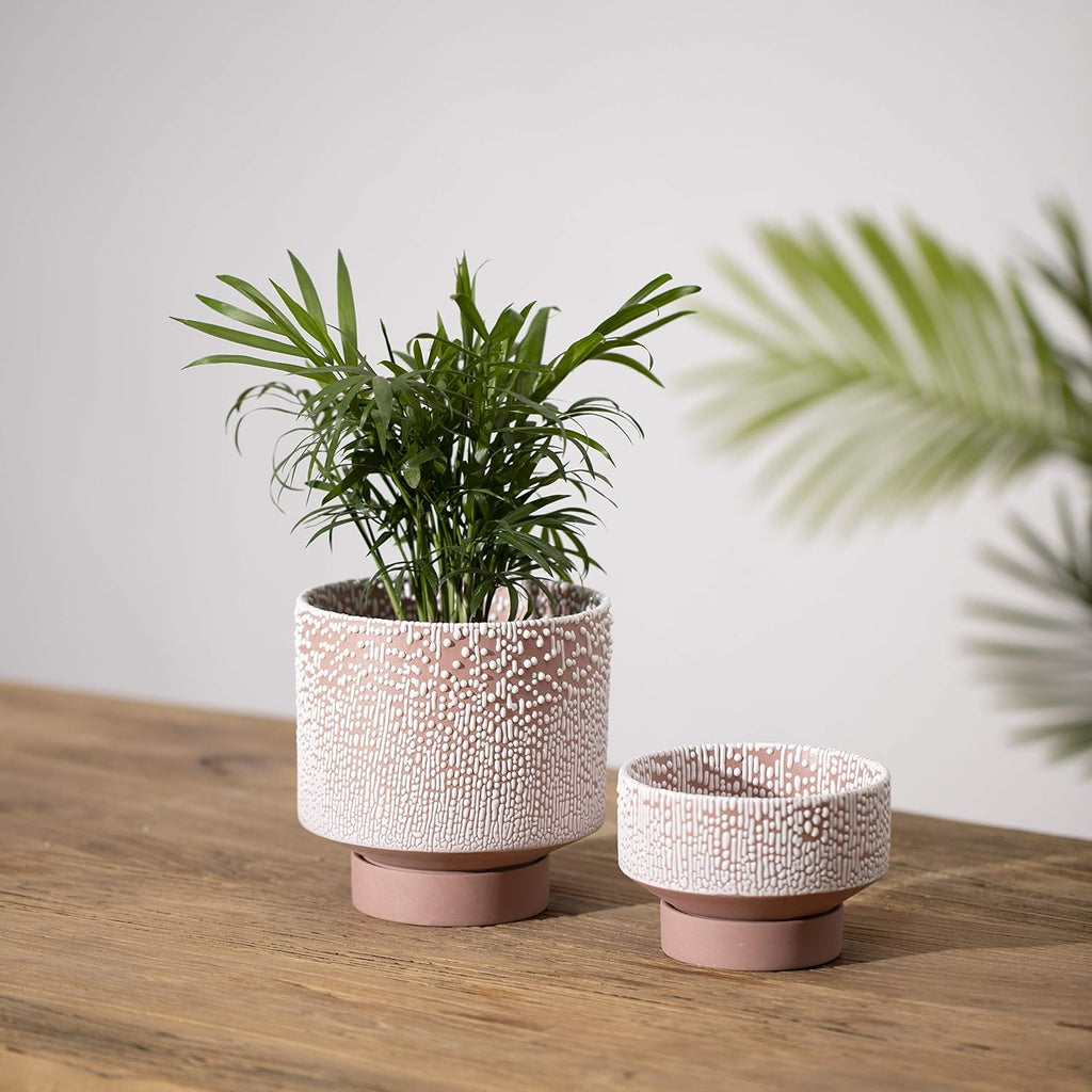 UBEE Planter Ceramic Flower Pot for Indoor Plants | 5.5 inch + 4.9 inch Plant Pot with Saucer and Drainage Hole for