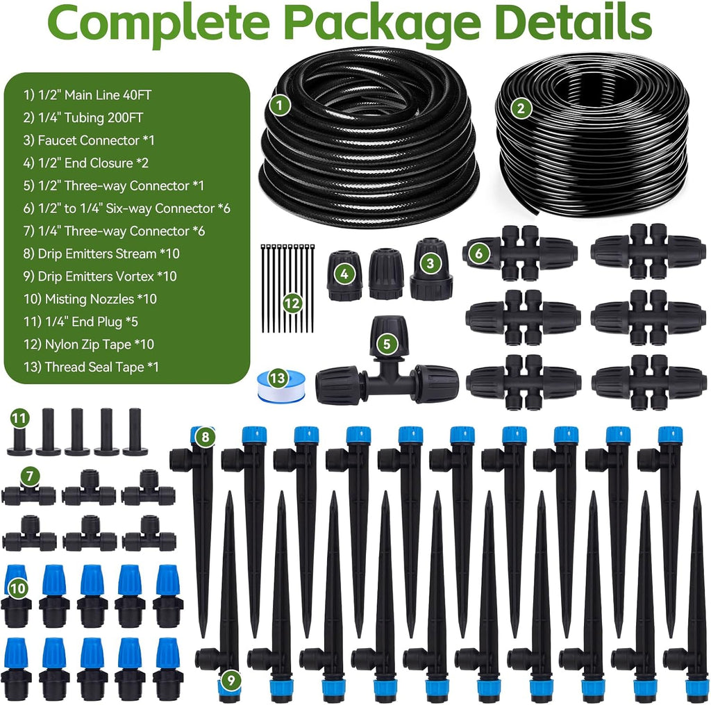 Inntop 240FT Drip Irrigation System Kits, Quick Connect Automatic Garden Watering System for Raised Bed, Potted Plants