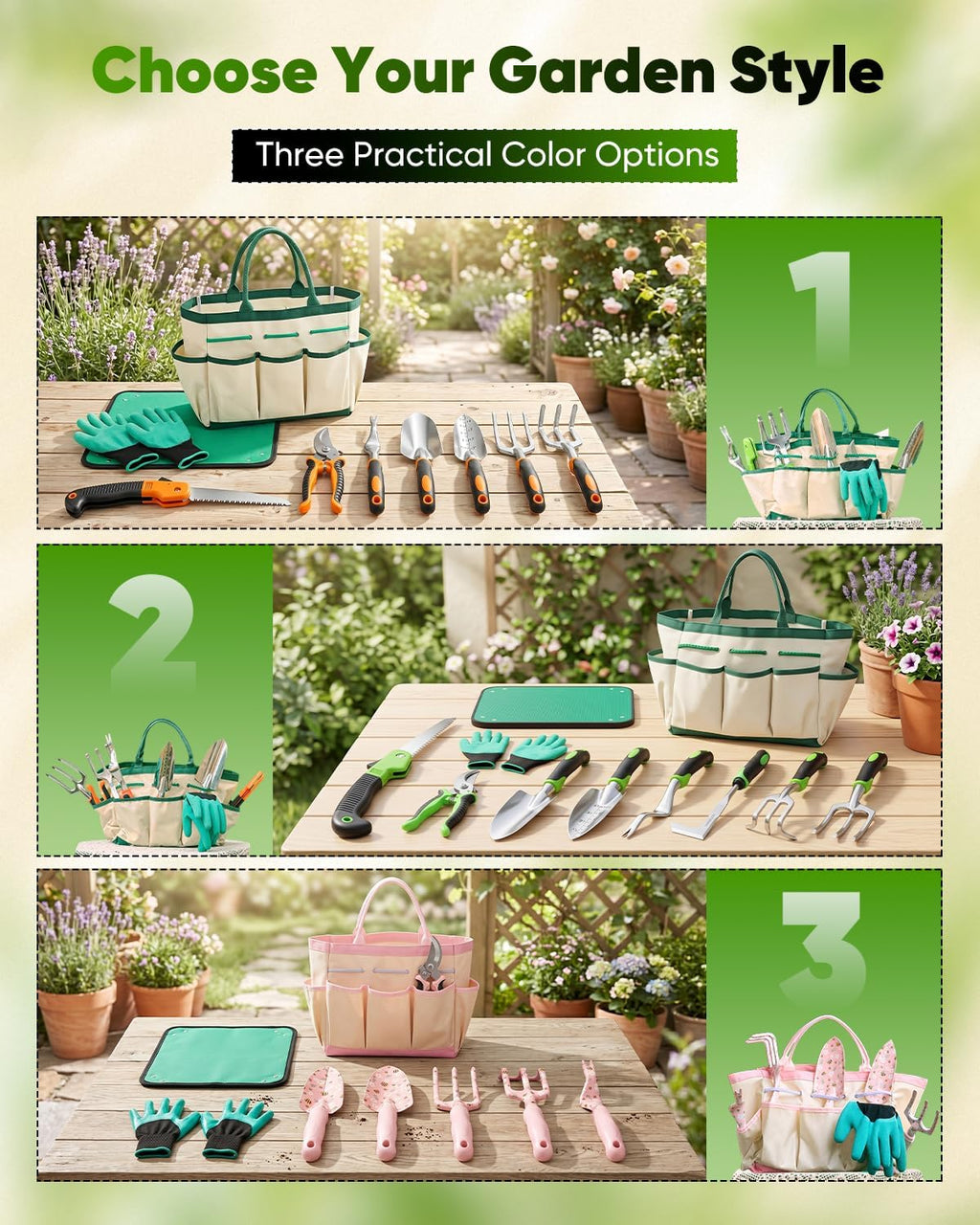Garden Tool Set Gardening Tools - Heavy Duty Aluminum Tool Kit with Non-Slip Handle, Gardening Gloves and Tool Bag for