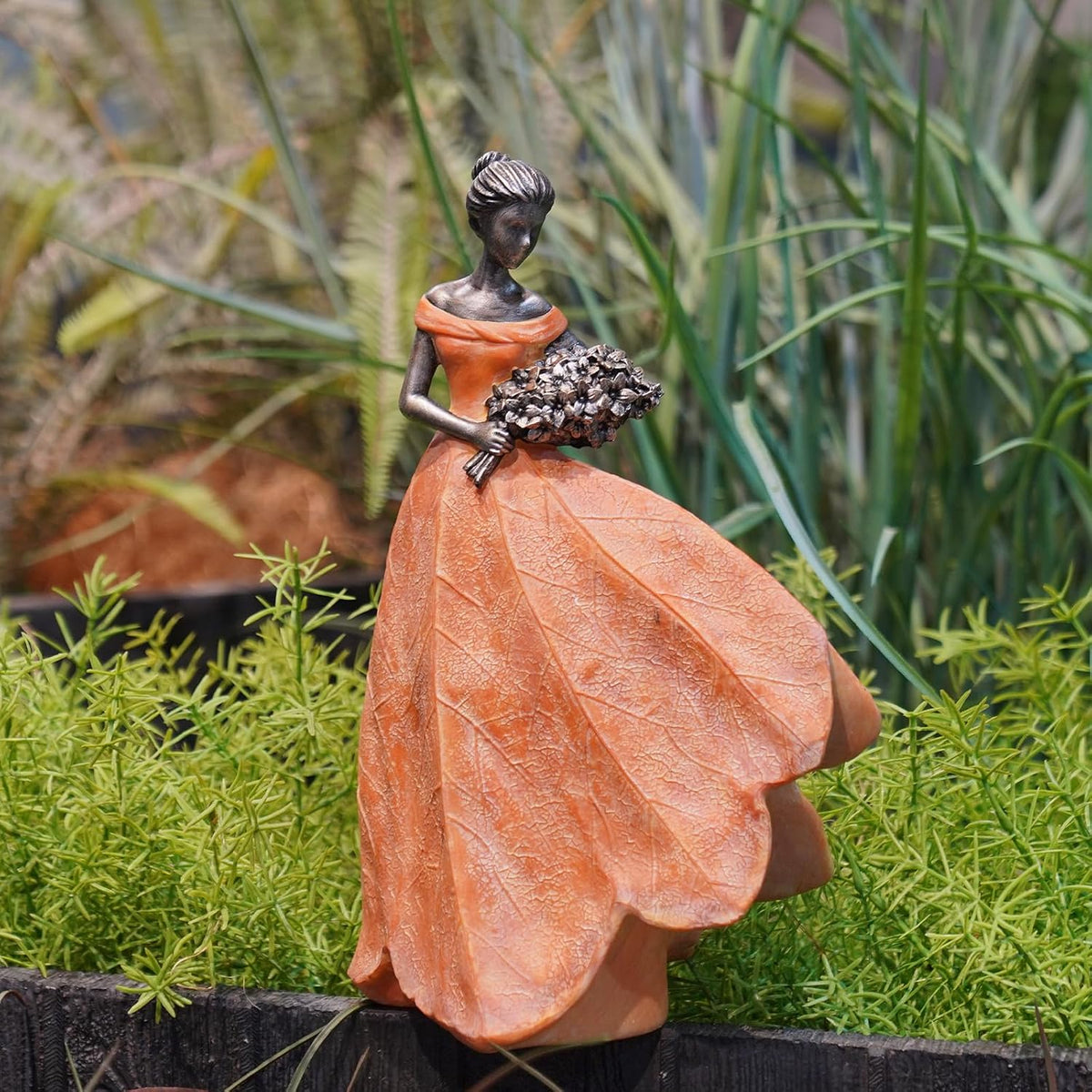 Guichifun Fairy Statue Orange Leaf Angel Girls 7.5 x 4.5 x 11.5 Inch | Resin, Fall Thanksgiving Decor, For Outside or