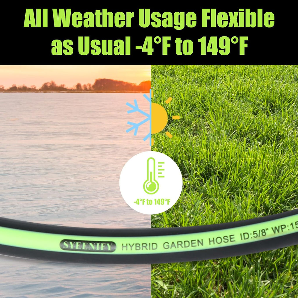 Kink Free Garden Hose 50ft 5/8"，Heavy Duty Hybrid Water Hose | Ultra Durable Flexible Rubber Hose with Sprayer