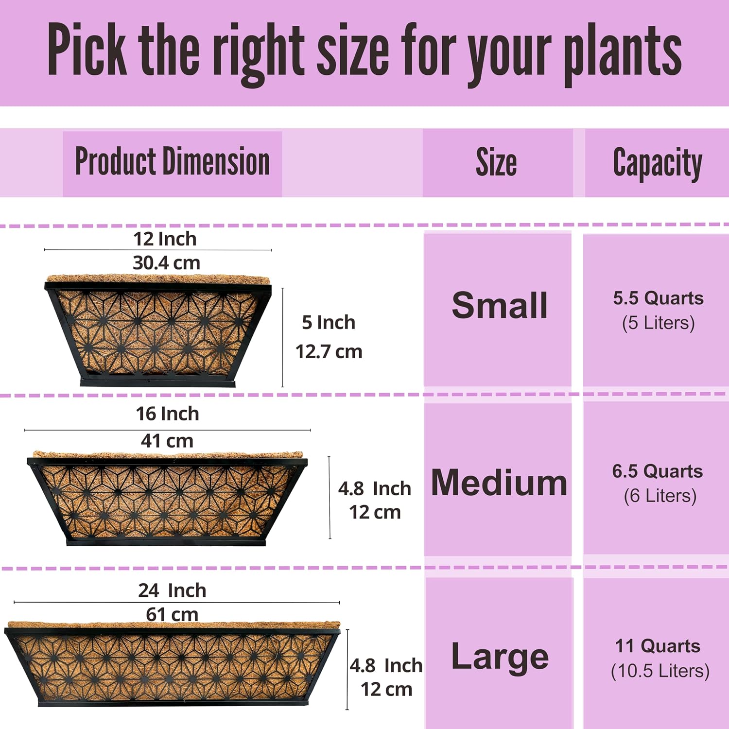 LaLaGreen Window Boxes Planter for Outdoor Plants (4 Pack, 12 Inch) Black Metal Small and Cute Rectangular Flower Pot