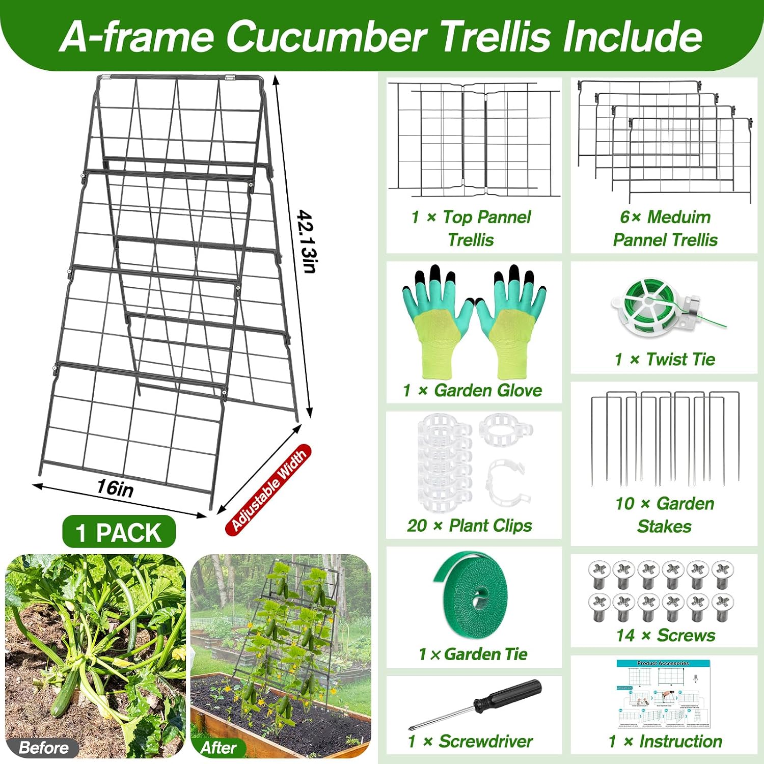 Cucumber Trellis for Raised Bed A Frame Metal Garden Trellis for Climbing Plants Outdoor, 42 x 16IN Foldable Coated