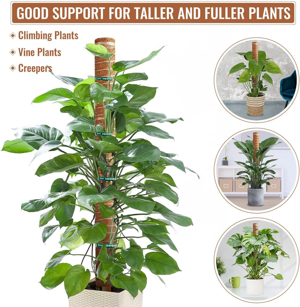Coir Moss Poles for Climbing Plants, 8 Pcs 12'' Coir Moss Totem Stick | with 16 Pcs Adjustable Plant Ties, For Creepers