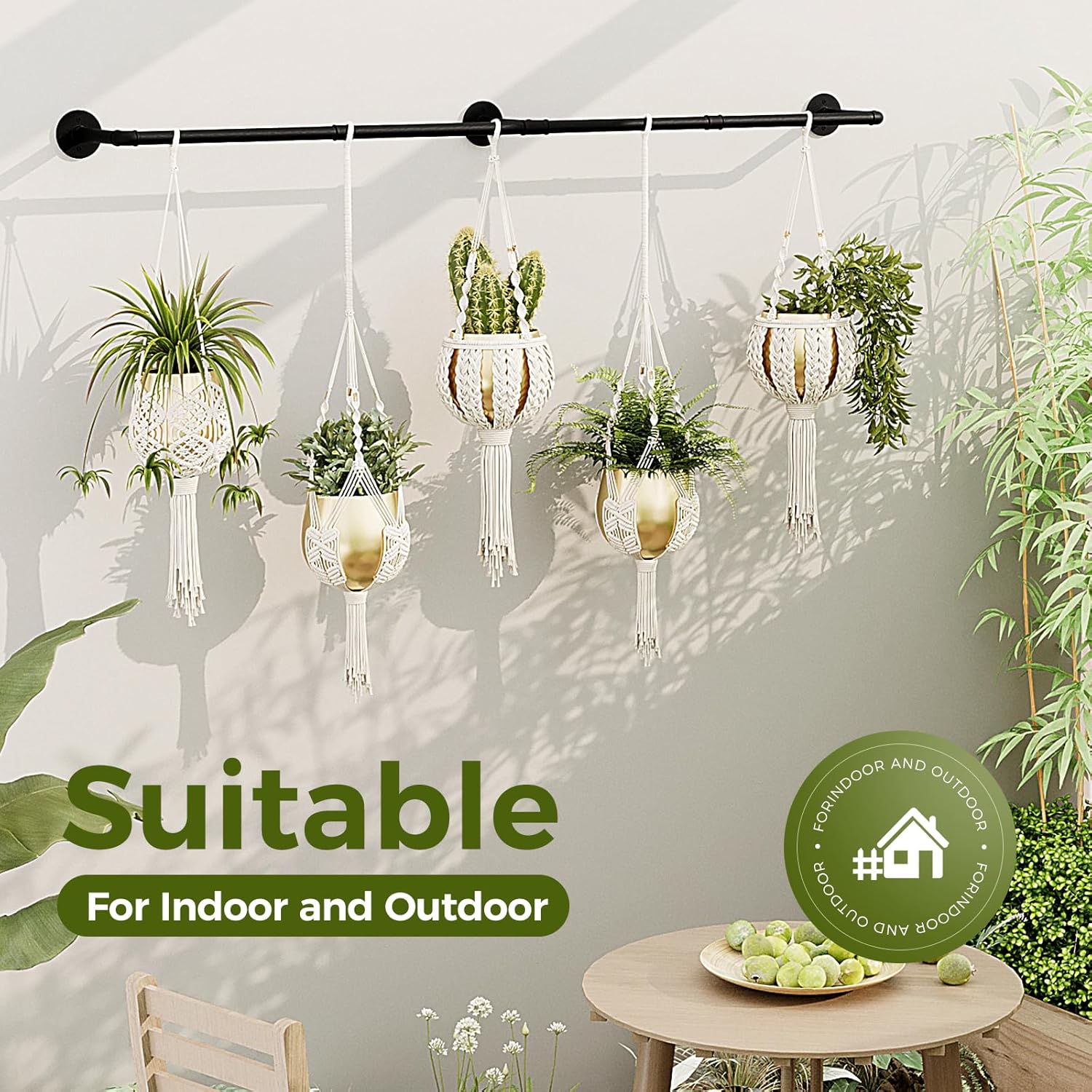 Bamworld Plant Hanger Indoor 70in Hanging Planters Rod Hanging Plant Holder | for Window Plant Shelves Metal Rod，Pots