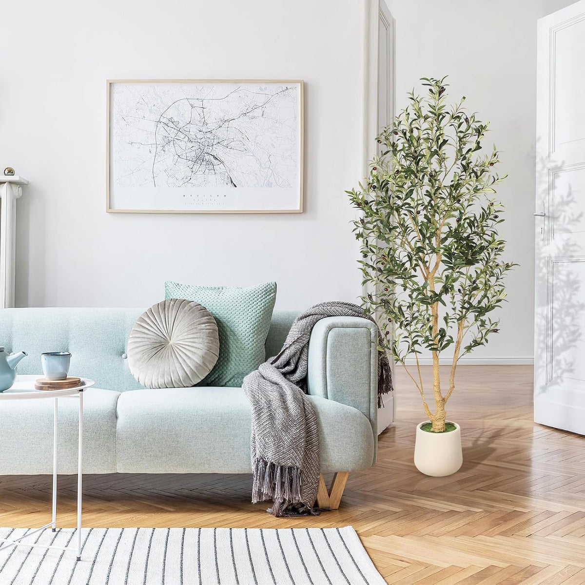 FEELEAD Olive Tree Artificial Indoor 6ft with Planter for Living Room Decor | Faux Olive Tree 6 Feet with Textured