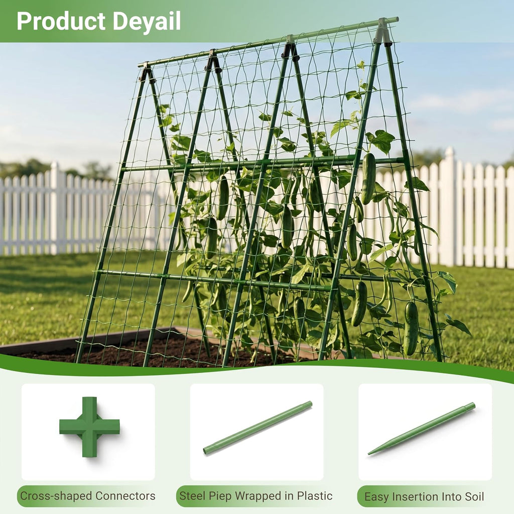 Cucumber Trellis for Raised Bed, A-Shape Arch Metal Garden Trellis for Climbing Plants, Heavy Duty Plant Trellis
