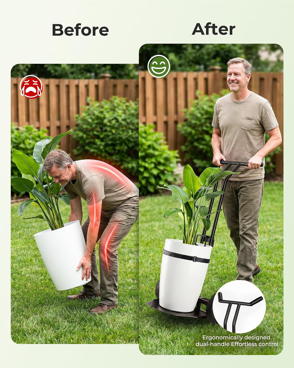 Brightown-Plant-Caddy-with-Wheels Heavy Duty, 200 Lbs Ergonomic Plant Dolly | Plant Dolly for Elderly with Adjustable