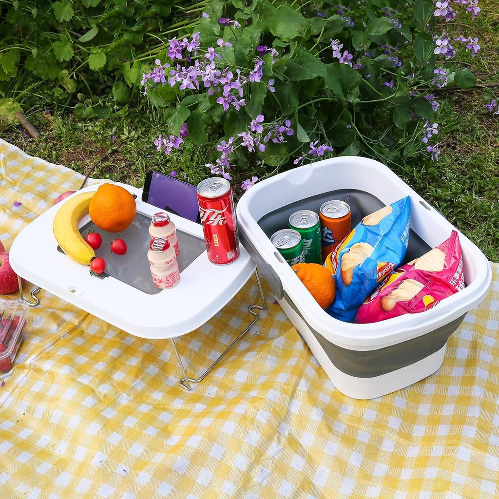 Collapsible Picnic Basket 16L, Folding Basket for Picnic with Lid Table, Waterproof Large Picnic Basket with Handles
