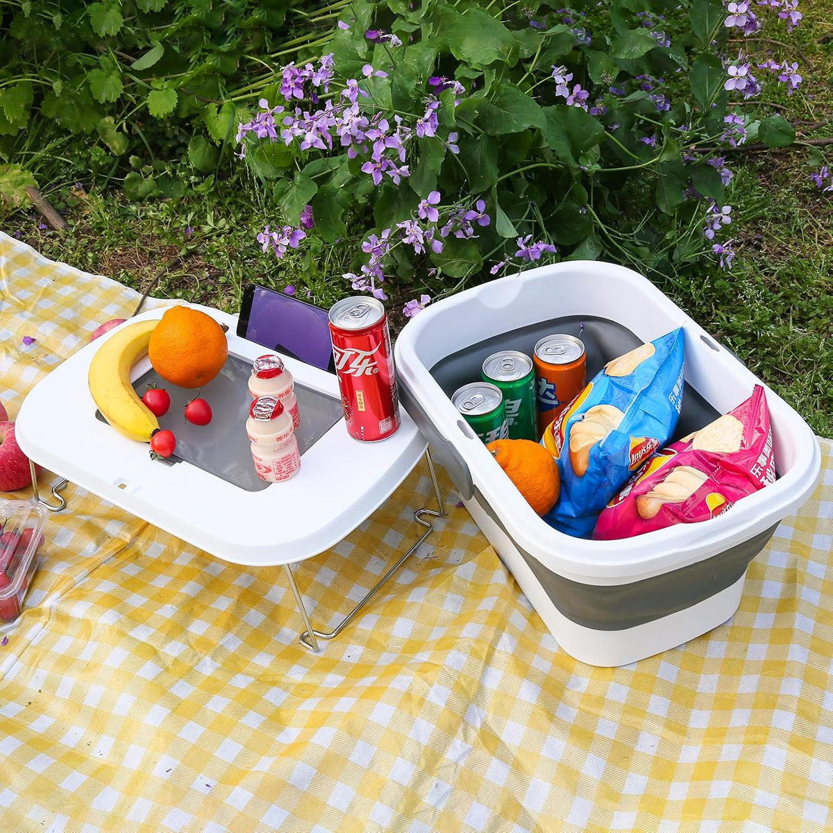 Collapsible Picnic Basket 16L, Folding Basket for Picnic with Lid Table, Waterproof Large Picnic Basket with Handles