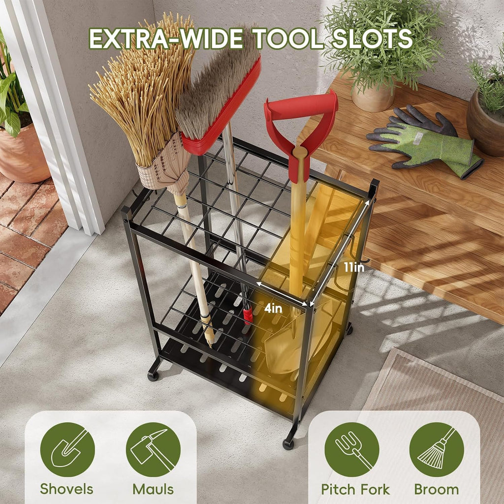 Garden Tool Organizer with Leveling Feet, Yard Tool Tower Rack for Garage Organization with Large Tool Bags with