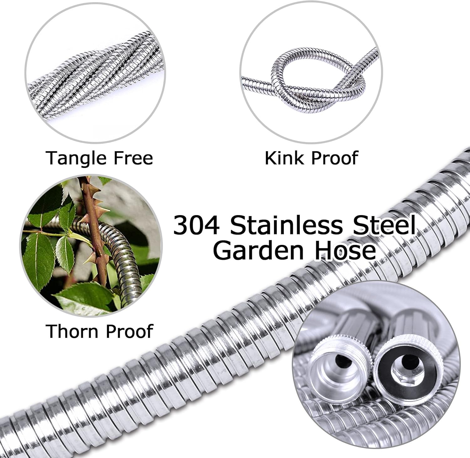 TheFitLife Flexible Metal Garden Hose - Upgrade Leak and Fray Resistant Design, Stainless Steel Water Hose with Solid