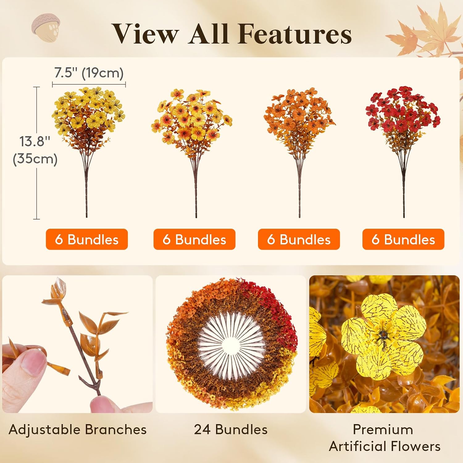 Lifewit Fall Artificial Flowers for Outdoor Indoor, 24 Bundles Plastic Fake Flowers Daisy with Eucalyptus Leaves for