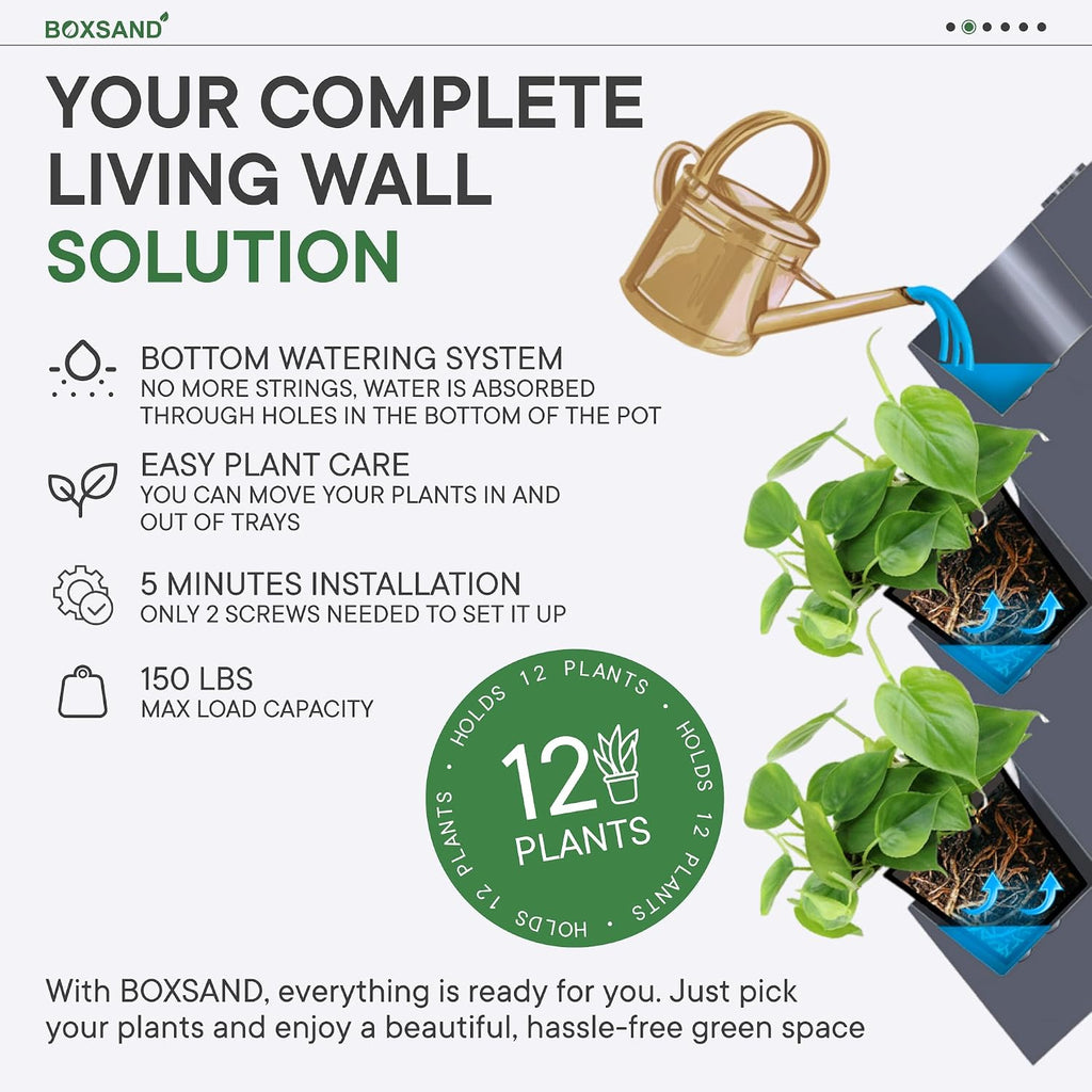 BOXSAND-12 Vertical Wall Planter for 12 Plants – Indoor/Outdoor Living Wall, Space-Saving Vertical Garden System, Easy