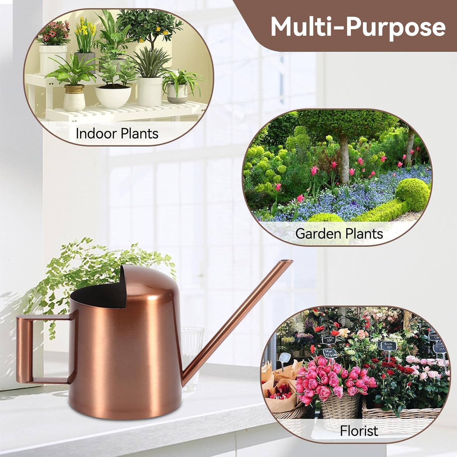 10oz/300ml Watering Can Indoor Plants, Long Spout Small Watering Sprinkling Pot Mini Stainless Steel Water Can Garden