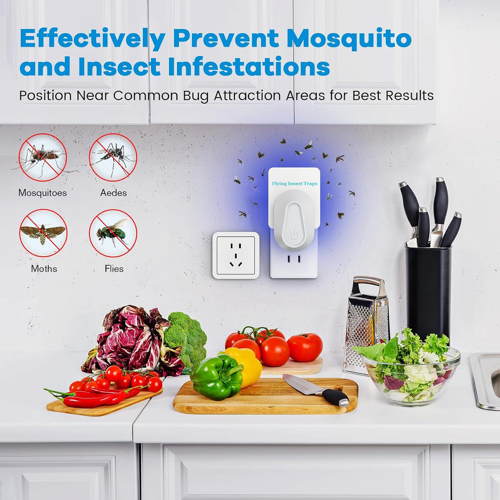 Flying Insect Trap Kit Indoor Fly Trap Fruit Fly and Gnat Trap w/ 2 Traps and 6 Sticky Refills Plug-in Device Bug