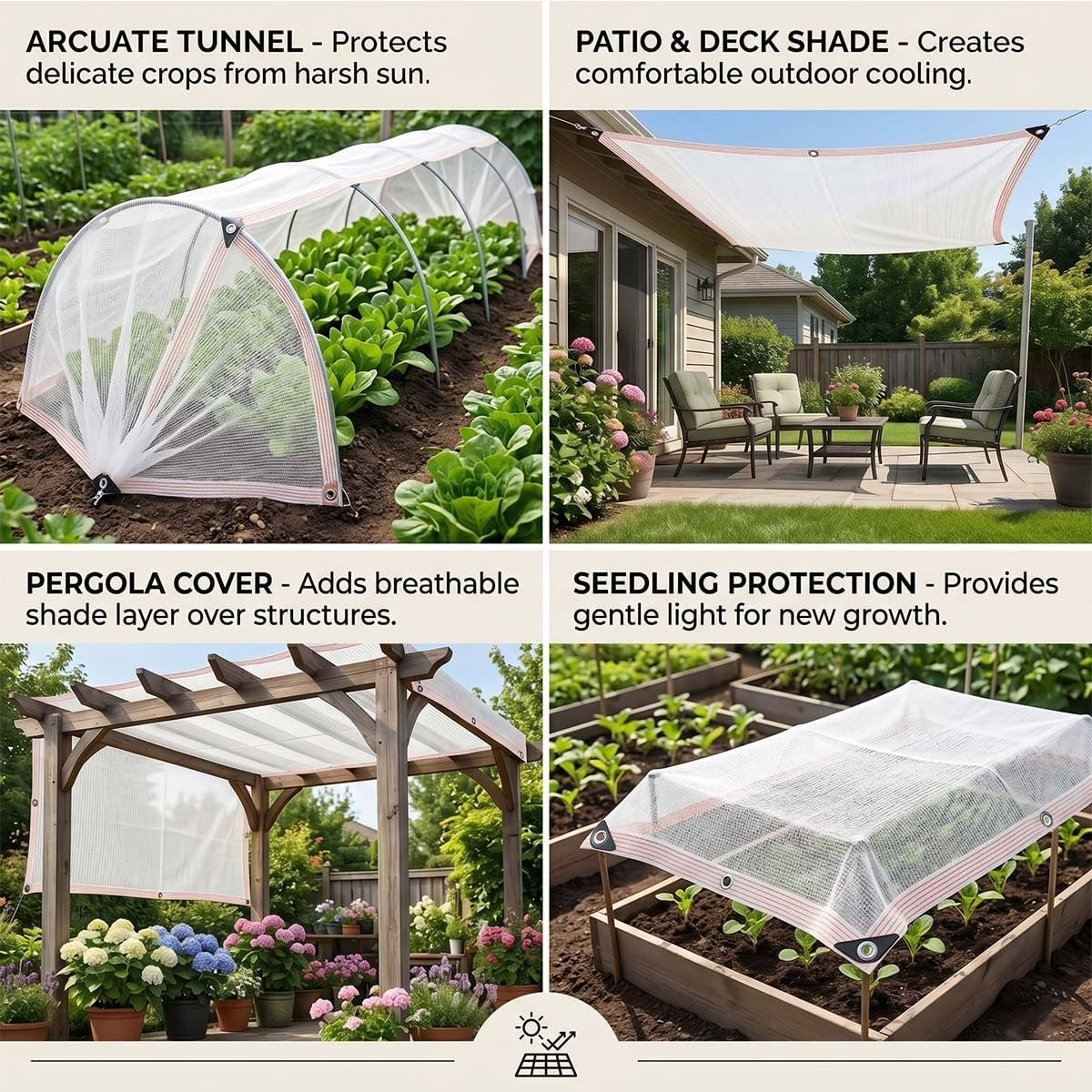 40% White Shade Cloth for Garden Plants, UV Resistant Sun Shade Netting with Grommets, Breathable HDPE Mesh Tarp Canopy