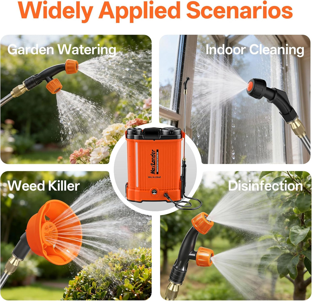 Maxlander 4.2 Gal Battery Powered Backpack Sprayer with 2 x 2.0Ah Battery | 90 Psi Adjustable Pressure, 6 Spray